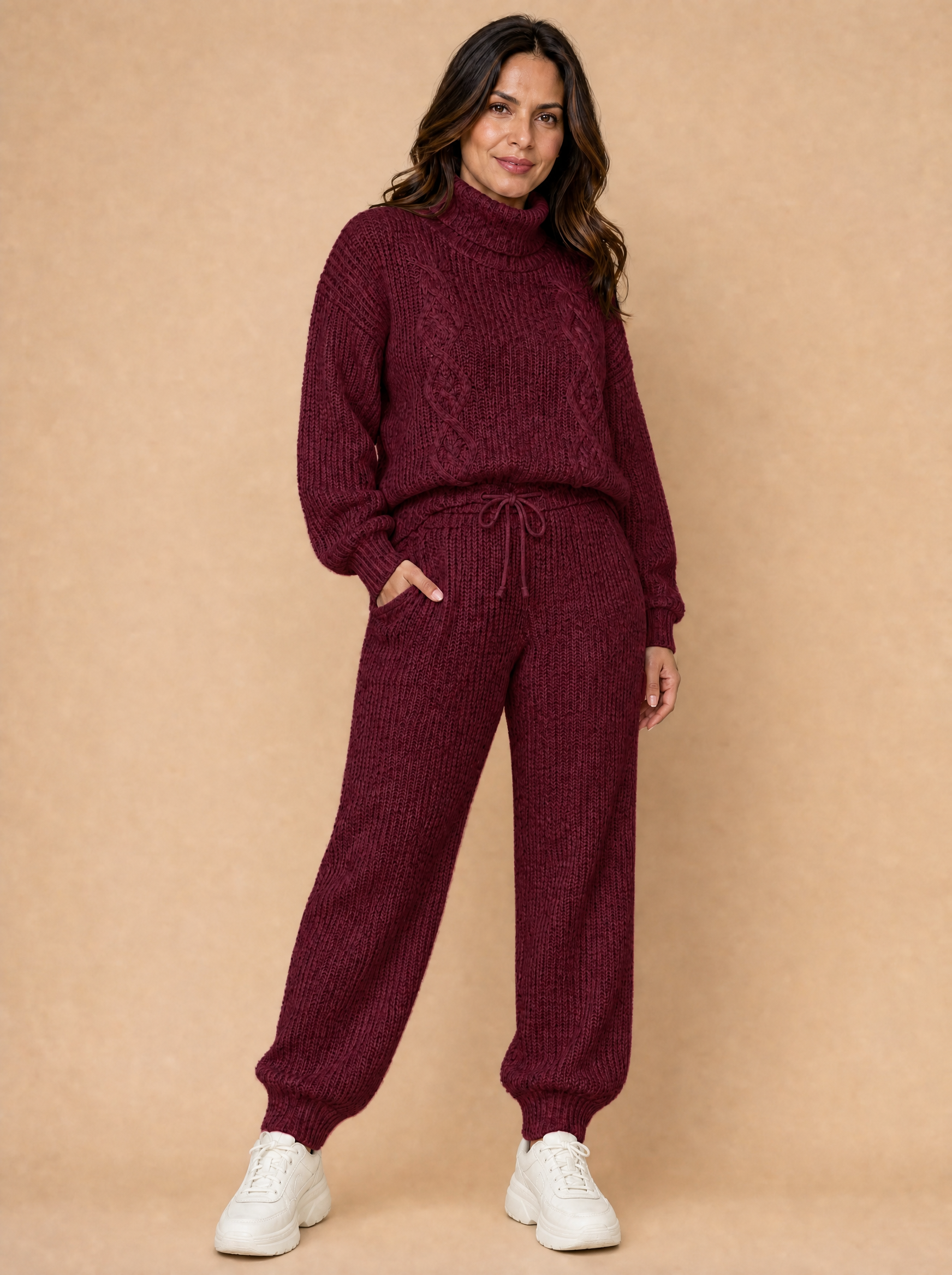Conjunto de Tricô Helena — Blusa Gola Alta + Calça Pantalona
