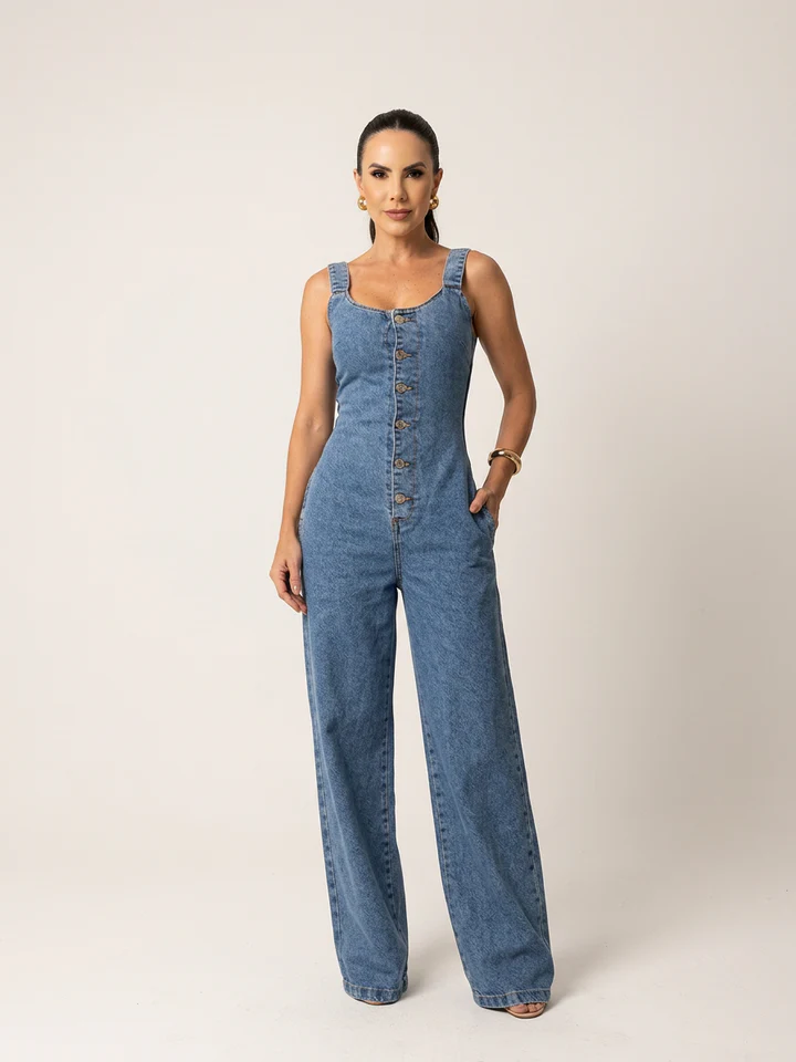 Macacão Jeans Wide Leg Alenice - Últimas Peças