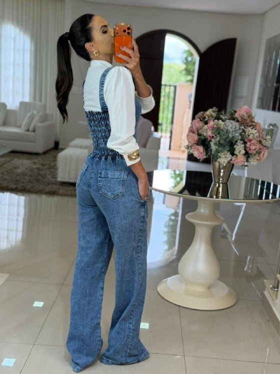 Macacão Jeans Wide Leg Alenice - Últimas Peças