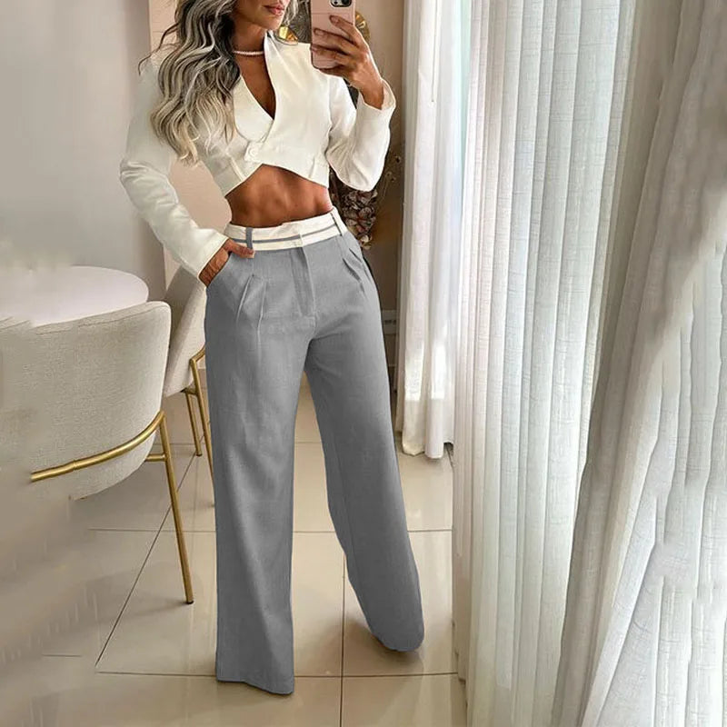 Conjunto de Linho com Cropped Manga Longa Officer