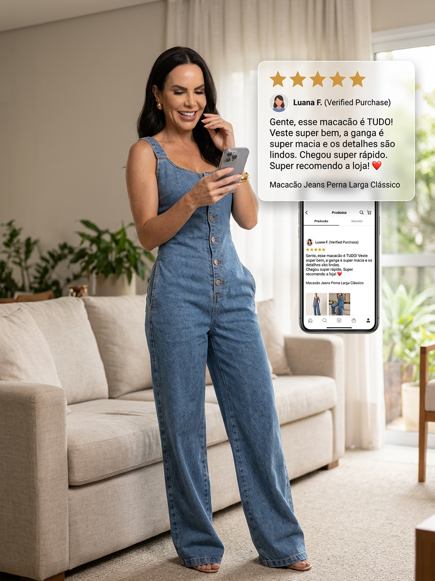 Macacão Jeans Wide Leg Alenice - Últimas Peças
