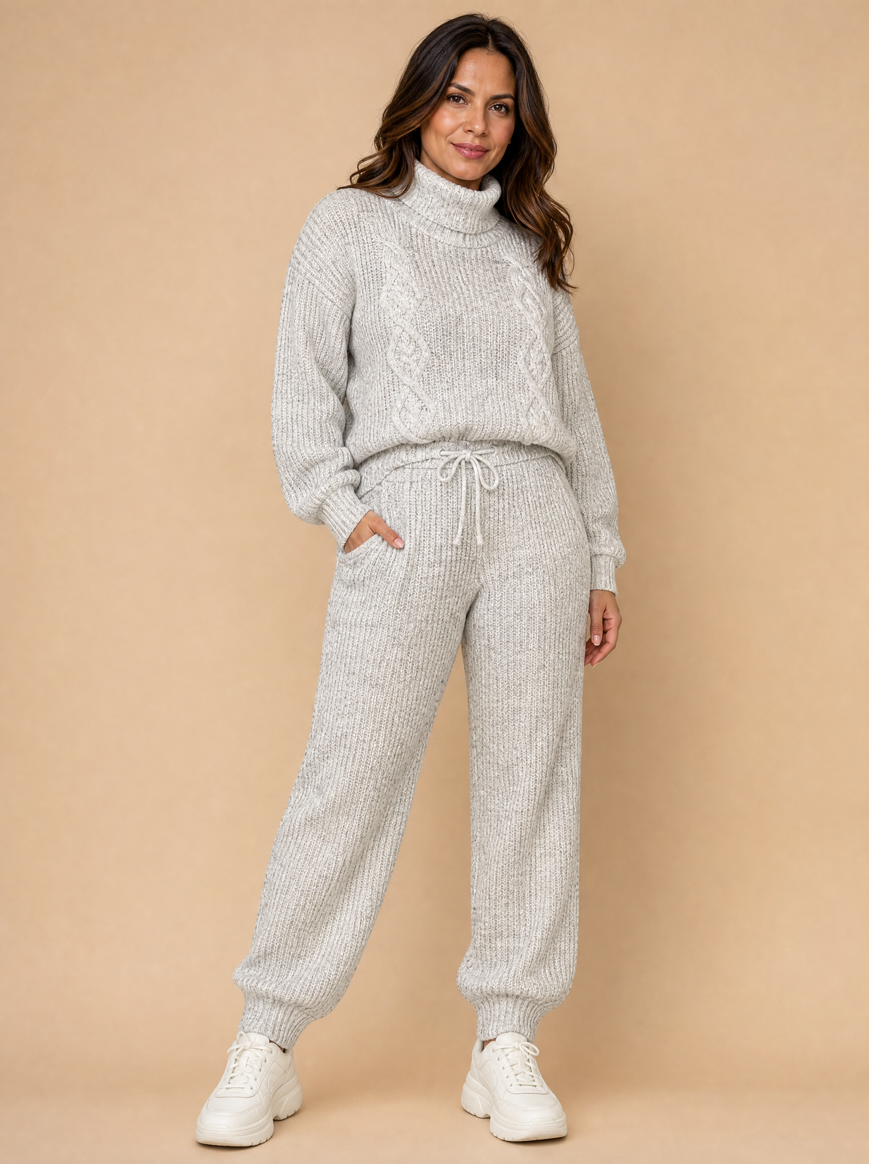 Conjunto de Tricô Helena — Blusa Gola Alta + Calça Pantalona
