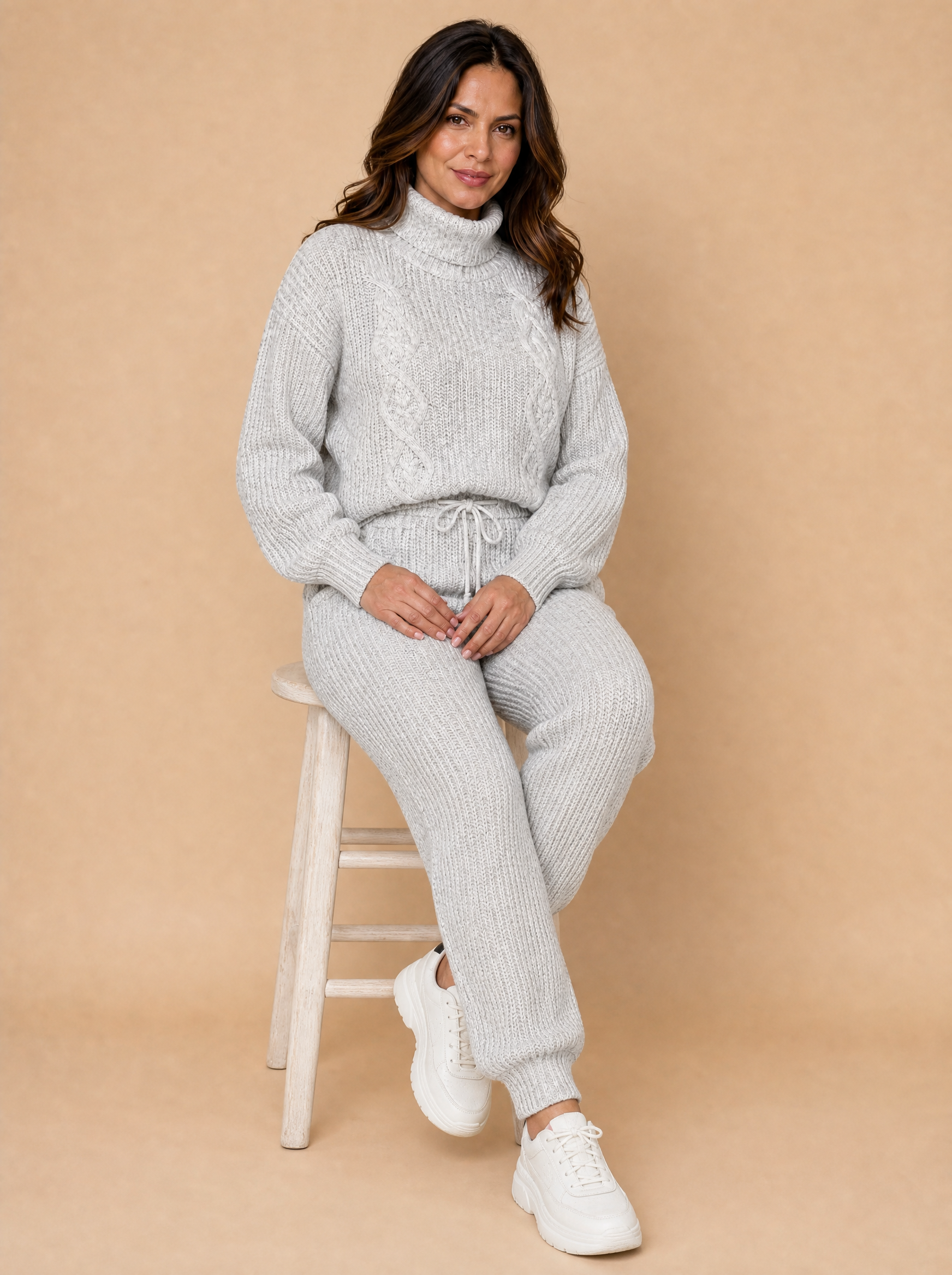 Conjunto de Tricô Helena — Blusa Gola Alta + Calça Pantalona