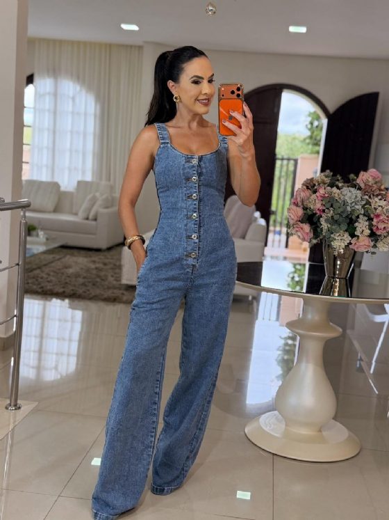 Macacão Jeans Wide Leg Alenice - Últimas Peças