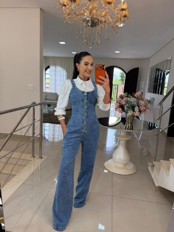 Macacão Jeans Wide Leg Alenice - Últimas Peças